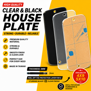 Blank House Plate 1PC Acrylic House Number Sign Address Plaque Black & Clear Semi Oval Waterproof 3mm/5mm