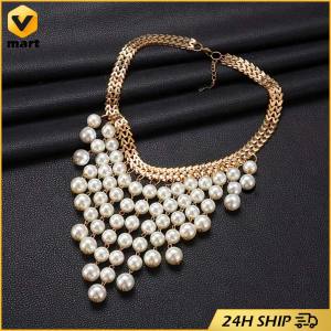 Exaggerated Layered Jewelry Shoulder Body Chain Harness Pearl Beaded Fringed Tassel Bib Choker Necklace Bead Chain Kpop Pearl Choker Necklace Big Chunky Goth Chocker Jewelry Neck Pendant Collar for Women