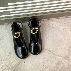 Giá khuyến mãi Phiên bản có sẵn ~ Giày ballet bạc phẳng cổ điển cho phụ nữ với dây đai kim loại đế wedge ẩn giày bệt Mary Jane mũi lớn