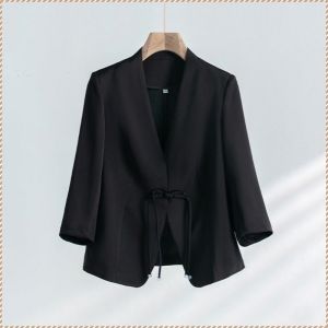 Acetate satin suit three-quarter sleeves thin new Chinese style suit essential suit