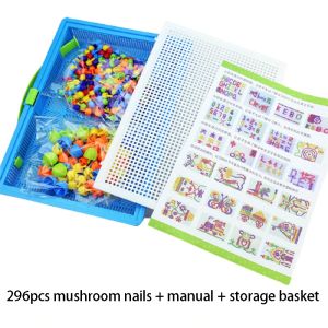 296PCS Mushroom Nails Pegboard Puzzle Set 3D Puzzles Children Educational Toy Kids Birthday Party Gift