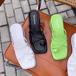 [Free Shipping] Fashionable Outdoor Wedge Sandals For Women New Summer Stylish Square-Toed Slip-On Sandals For Women