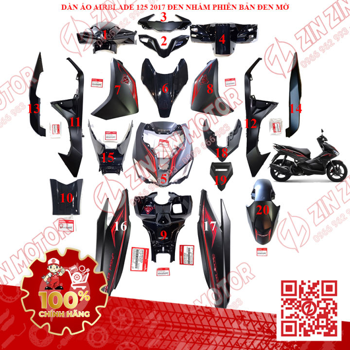 Dàn Áo AB 2017, Dàn Áo Xe Air Blade 125 2017 Đen Nhám Phiên Bản Đen Mờ Chính Hãng Honda - ZZM