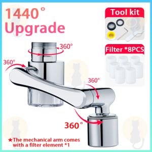 [✅SG Ready Stock] Upgrade All Brass Universal 1440° Rotatable With Filter Faucet Nozzle Faucet Extender REEE 8pcs Filter