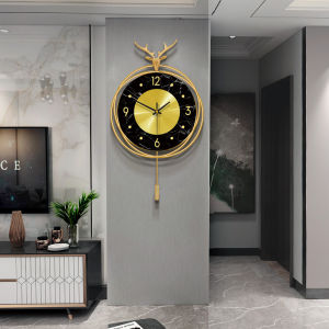 European style Jam Dinding Simple and Fashion Mute Minimalist Digital Clock Vintage Creative Deer Head Wall Clock Modern Living room Decorations 挂钟 壁钟
