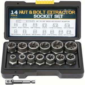 14Pcs Nut & Bolt Extractor Socket Set Stripped Lug Nut Remover Tool Screw Puller Set Bolt Puller