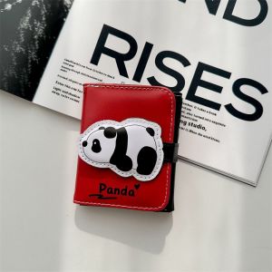 NIkyLundun   กระเป๋าสตางค์พับสามครั้งPUน่ารักแบบแพนด้าพร้อมช่องใส่บัตรและกระเป๋าเหรียญสำหรับนักเรียน