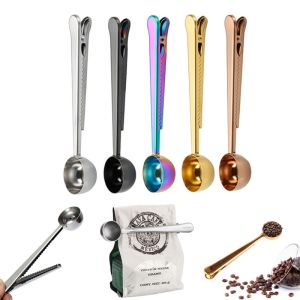 Stainless Steel 1-Cup Coffee Measuring Spoon Scoop With Bag Sealing Clip Tool