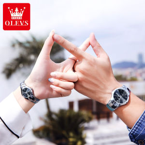 OLEVS Luxury Couple Watch Set Original Waterproof 2022 New Fashion Tungsten Steel Double Calendar Flashing Diamond Quartz Watch Rose Gold /Silver/Black
