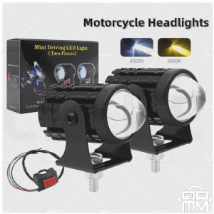 (2PCS) Motorcycle Mini Driving Lights Warranty Waterproof High Low Yellow/White LED Headlight