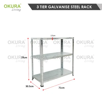OKURA 4 Tier Multipurpose Kitchen Rack Zinc Coated / Galvanised Metal Shelf Kitchen Home Office Storage Rak Besi Rak Dapur Serbaguna