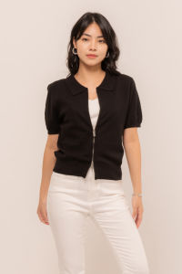 RIMINI - Bluss Lengan Pendek Wanita Zipper Knit Size XS-XL - Anahera Top CC31557