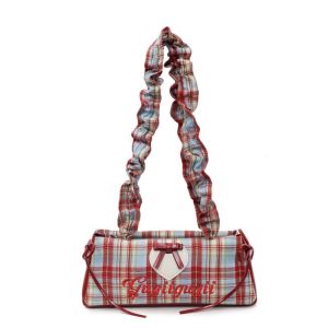 DIA WJS Xếp ly Túi xách tay kiểu Pháp Dây đeo vai có dây rút Ruy băng nơ Túi đeo vai kẻ caro Mua sắm Màu sắc tương phản Túi vải dưới cánh tay Phụ nữ