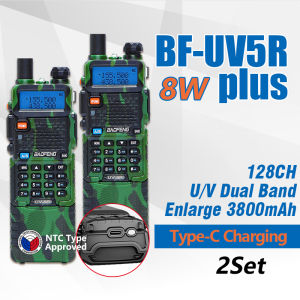 Baofeng UV-5R Plus 8W Walkie Talkie Set of 2 Extended Battery Type-C Charging Walkie Talkie Dual Band UHF/VHF Two Way Radio