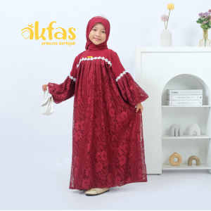 AKFAS -Gamis Anak Perempuan Akfas Princess Hijab - Baju Muslim Anak Pesta Elegan Brokat Tile Mewah