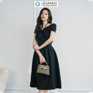 Đầm Nữ GUMAC Dáng A Xòe Chất Tuyết Mưa Đứng Form Cúp Ngực Đính Nút Kim Loại Sang Trọng DE07004