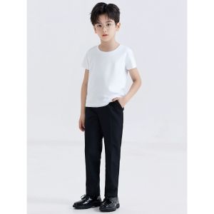 Formal Graduation Outfit for Kids Boys 3-14 Years Old Korean Style Plain White Polo Tops + Black Pants Outfit Set for Boys