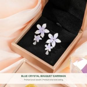 SINLISH Crystal Bouquet Earrings Blue Gradient with Premium Zircon Korean Trendy Jewelry (one set)
