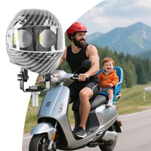 MICANGP Waterproof Motorcycle LED Fog Lights Projector Lens High Low Beam Helmet-Style Spotlight Modified Light Dual Lens Auxiliary Spotlight Road