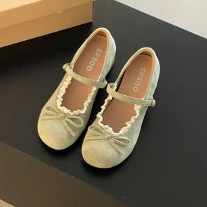 Free Shipping WomenS Shoes 2026 Spring/Autumn Collection New Round-Toe Chunky-Heel Shallow-Mouth Versatile Ballet Flats