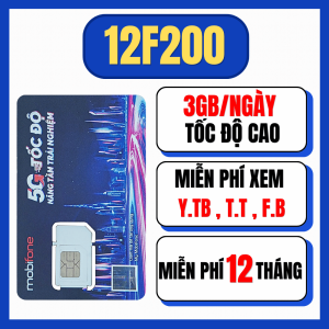 Sim 4G MobiFone 12F200 Tặng 3GB/Ngày Miễn Phí 12 Tháng Không Nạp Lướt Tictoc Fabook y0utubi Thả Ga Không Tốn Data | FREESHIP - CHƯA KÍCH HOẠT