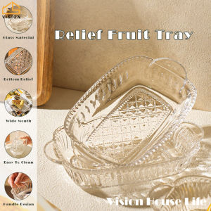 จานแก้วใสมิลลิลิตรจานเสิร์ฟของหวานผักชามสลัดทรงสี่เหลี่ยมลาย Relief 550