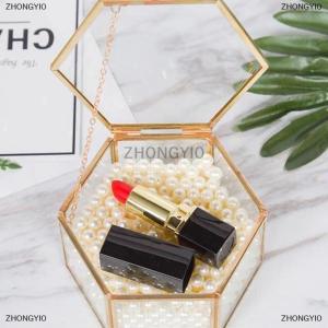 [COD] ZHONGYI0 High-end Hexagonal Ring Box Gold And Jewelry Accessory Box Golden Glass Luxurious And Retro Jewelry Storage Box