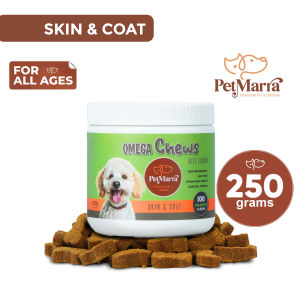 PetMarra Omega Chews Dog Treats Skin and Coat 250g Multivitamins Vitamin Supplement Health Shiny Coat Joint Support Nutrition Dogs Itchiness Appetite Energy Food Snacks