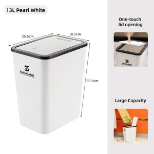 Nordic Trash Can with Cover Trash Bin Press Lid Garbage Bin for Kitchen Bathroom-13L