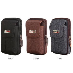 กระเป๋าผ้าใบใส่โทรศัพท์มือถือสำหรับผู้ชายกระเป๋าคาดเอวสองชั้นมีซิป