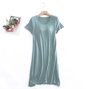 Ruige Modal short-sleeved nightdress with chest pad pajamas bra-free thin large-size ruffle leaf edge dress womens summer loungewear
