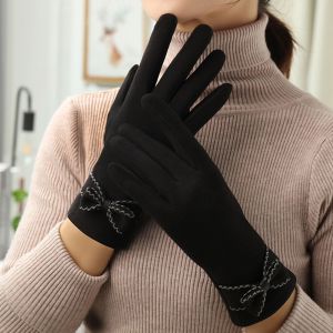 Ysunny ถุงมือ กันหนาว ถุงมือกันหนาว ฤดูใบไม้ร่วงและฤดูหนาว สบาย กันหนาว คันธนู สีทึบ เต็มนิ้ว ถุงมือสไตล์เกาหลี ถุงมือผู้หญิง ขนแกะเยอรมัน ถุงมือทัชสกรีน