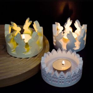 LEIFNYDI Cute Bunny Easter Rabbit Candle Holder Creative House Shape House Building Candle Holder Easy To Use Hollow Out House Candlestick Silicone Mold  Decoration