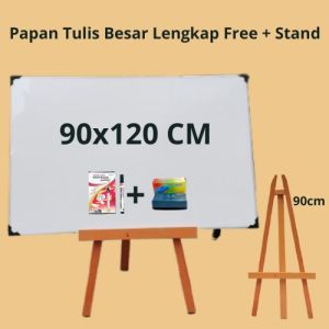 Paket Whiteboard Standing 90 cm - Stand / Penyangga Papan Tulis Besar 90x120 Free Spidol Penghapus