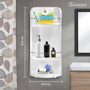 พร้อมส่งจากไทย Elegance ชั้นวางของในห้องน้ำ Max Volume 2 in 1 สีขาว ผลิตจากโรงงานไทย แบบเข้ามุมและติดผนัง แชมพู ครีมอาบน้ำ แขวนฟองน้ำขัดตัว
