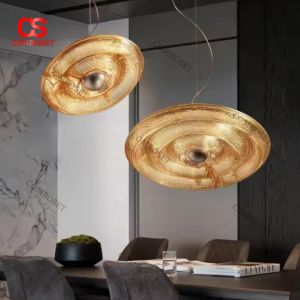 Đèn Thả Trần Thuỷ Tinh Vân Sóng Nghệ Thuật Trang Trí Không Gian