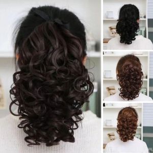 JIYAN2866 Multiple Color Curly Ponytail Wigs Synthetic Short Ponytail Hair Extensions Fashion Thick Hair Wigs