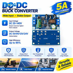 Diymore DC-DC Step Down Buck Converter Module 20-140V to 5V 9V 12V 24V 5A Low Ripple High Precision Voltage Regulator for LED DIY Project