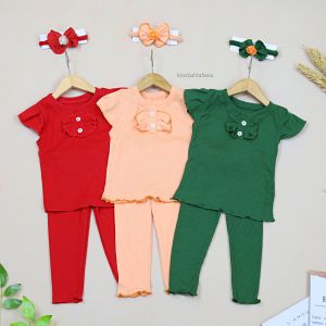 (KNIT) Setelan Cotton Rib uk Bayi - 3 Tahun  / GRATIS BANDANA Set Legging Celana Panjang Perempuan Baju Anak Polos Katun Rib Import Kiosbalitafawa