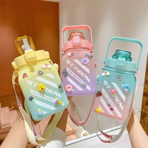 1500ml sport water bottle free straw+strap Air Bottle water cup Candy 1.5L tumbler large volume bottle C19