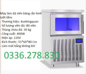Máy làm đá viên băng rắn hình lưỡi liềm. Thương hiệu: Xuebingquan. Số lượng viên đá: 80 viên. Thùng chứa đá: 30 kg xuất hóa đơn VAT liên hệ shop