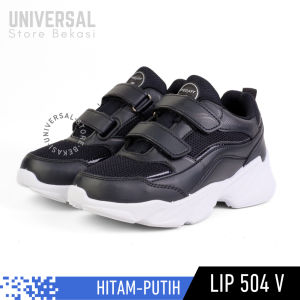 Sepatu Sekolah Anak Laki Perempuan PRO ATT Sneakers TK SD Velcro Perekat Kets Snikers Sneker Sneaker Snackers Cewe Cowo Hitam Putih LIP 504 V