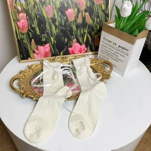 ถุงเท้าโบว์บางของผู้หญิง ถุงเท้าแฟชั่นโลลิต้าสีทึบ ราคาส่ง