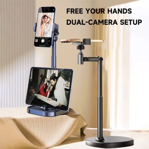 Phone Holder Stand Tripod Overhead Mount Adjustable Rotating Desktop Recording Streaming Recipe Demo