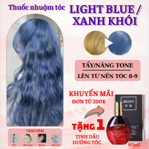 Thuốc nhuộm tóc màu Light Blue / màu Xanh Khói - Cần tẩy / Nhuộm tóc tiện lợi tại nhà - Tặng kèm oxi trợ nhuộm