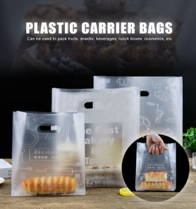 50pcs Design Plastic Bag with handle with design for cake pastry meal box plastic bag/ Bread plastic