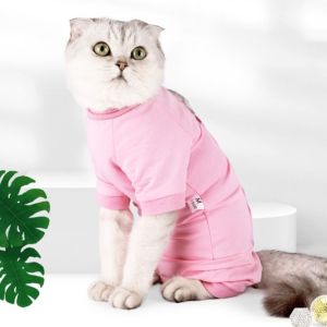 YITAQI Comfortable Cat Recovery Suit Breathable Adjustable Cat Sterilization Suit Cat Pajamas Solid Color Cat Weaning Suit Wounds Recovery