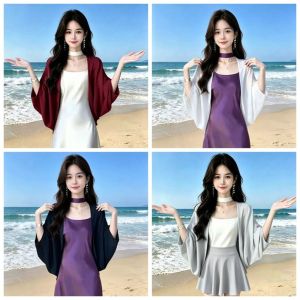 FLYING Chiffon Chiffon Cover Up Plus Size Light Chiffon Fabric Beach Shawl Quick Dry Batwing Sleeve Batwing Shrug Beach Outdoor