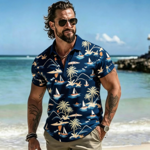 Summer Polo Shirt Quick Dry Vacation Hawaiian Style Running Shirt Breathable Men Tshirt Outdoor Gym Shirt