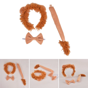 Lion Costume Set Lion Ears Headband Tail Bowtie Halloween Costumes Cosplay Party Children Day Stage Performances Props